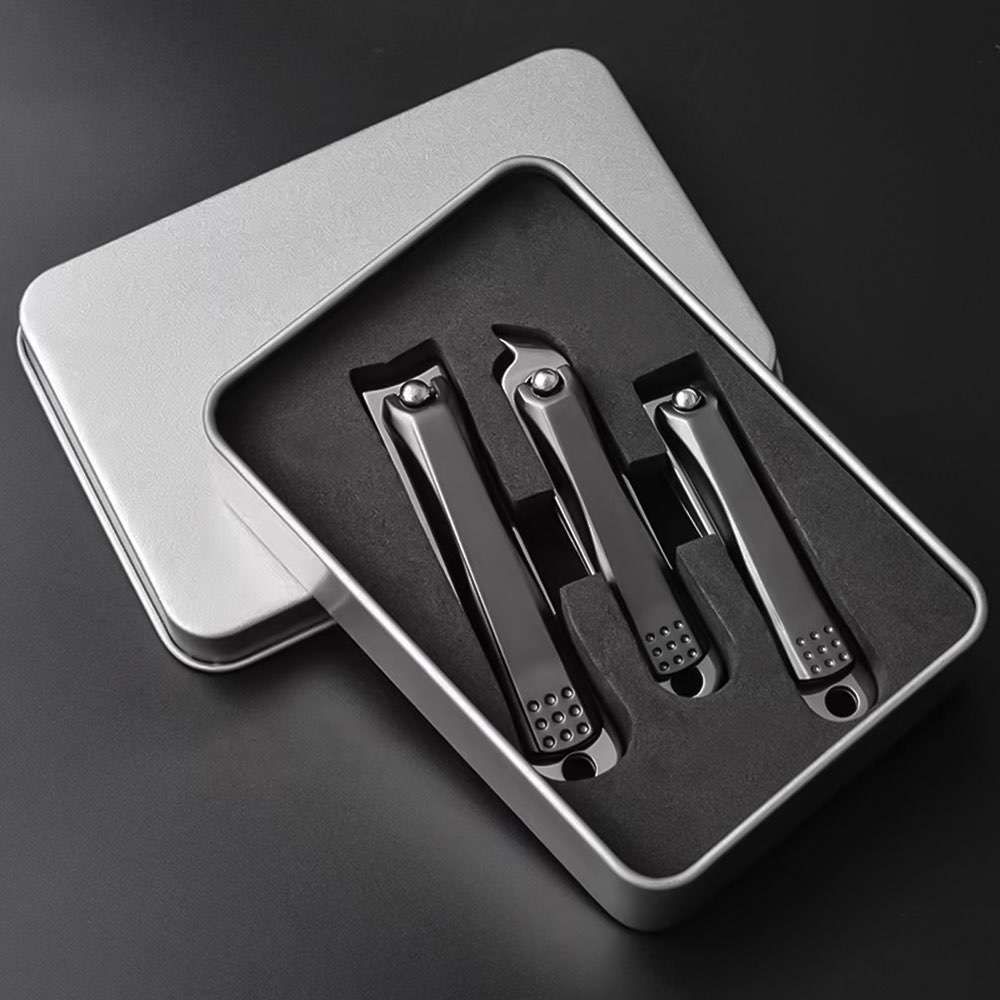 Luxury Grey Nail Cutter Zinc Alloy Nail Clipper Kits Two Times Sharpening 3PCS Sets