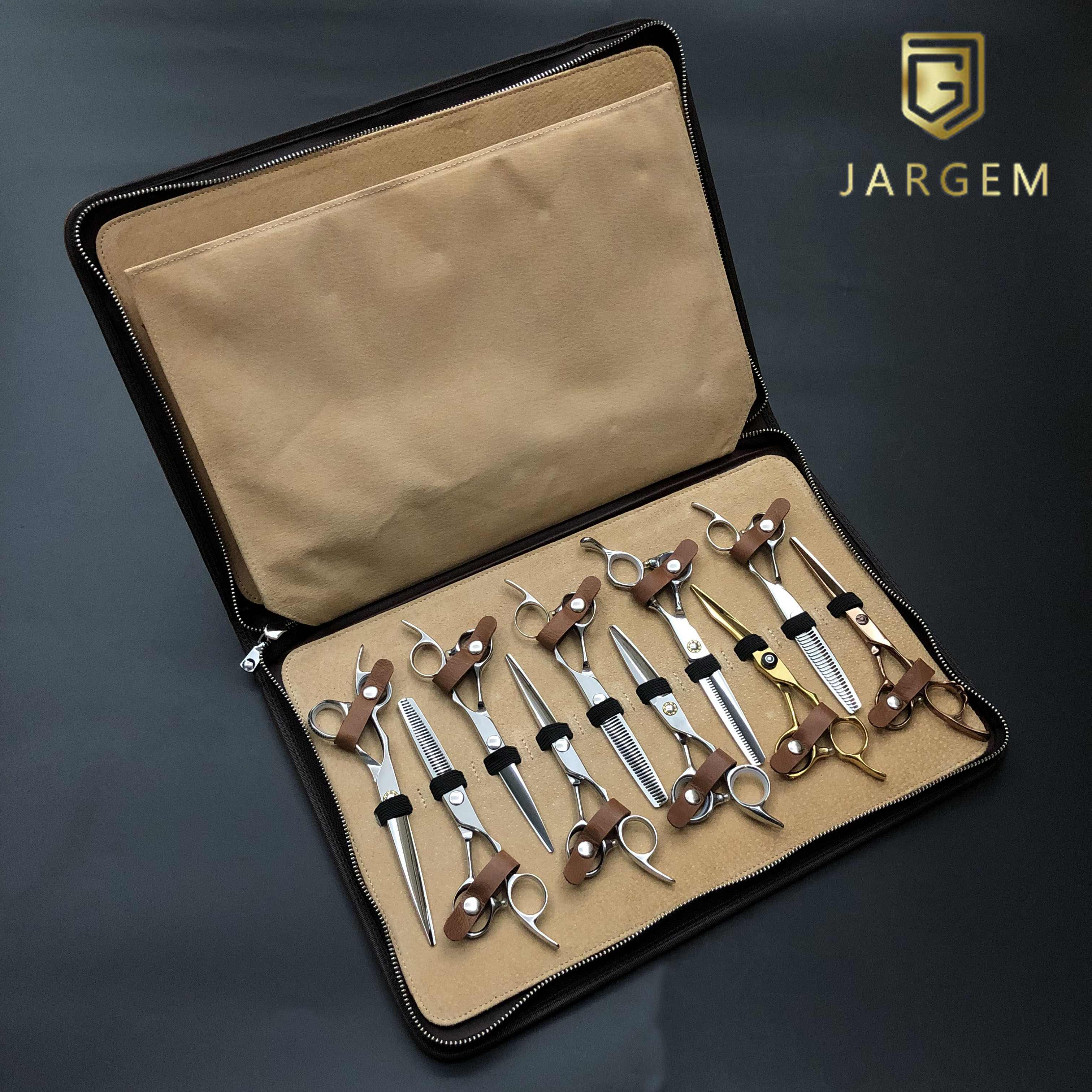 JARGEM Salon Beauty Real Leather Bag Hair 20pcs Shears Holder Scissors Case