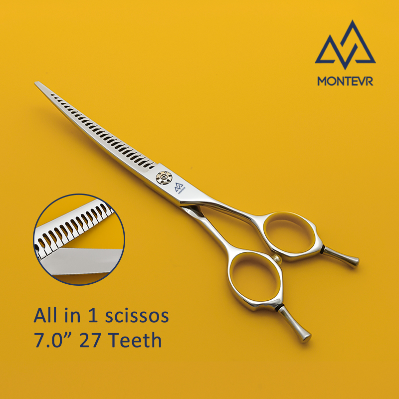 JQSW-7027T | 7.0 Inch 27 Teeth | SUS 440C Pet Grooming Scissors Curved Thinning 75% Cut%