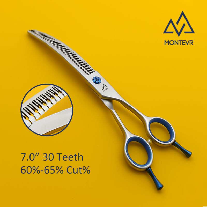 JQ-7030T | 7.0 Inch 30 Teeth | SUS 440C Dog Grooming Shears Curved Thinning 65% Cut%