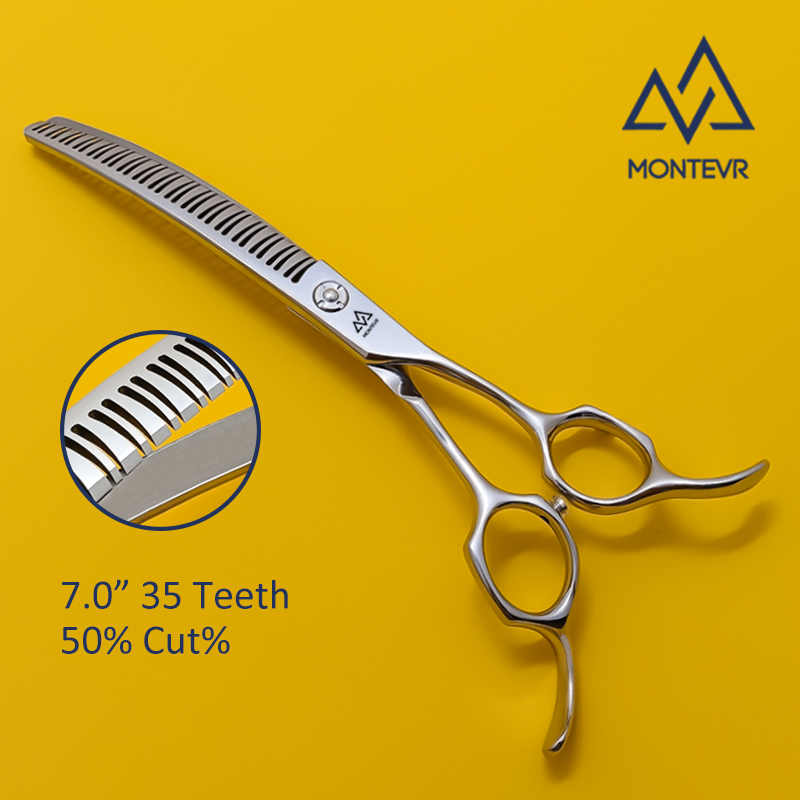 J4D-7035TQ | 7.0 Inch 35 Teeth | SUS 440C Dog Grooming Shears Curved Thinning 50% Cut%