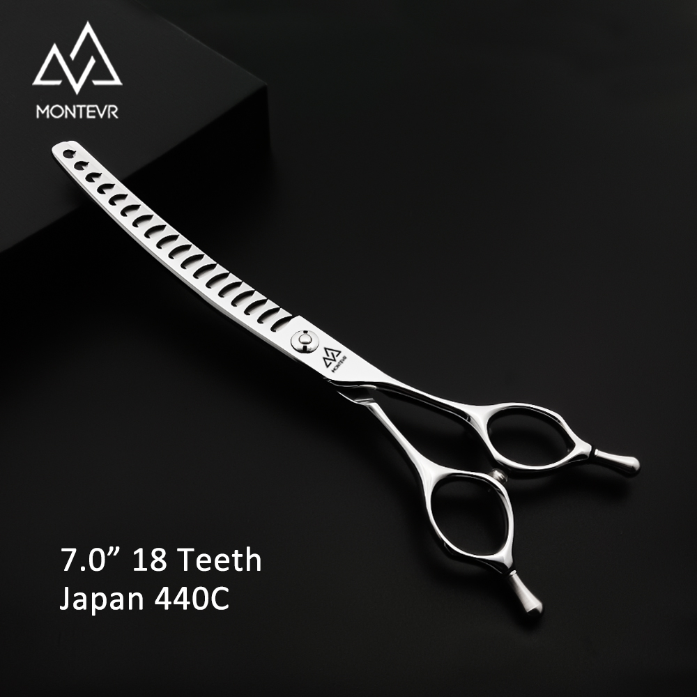 JSY-7018Q | 7.0 Inch 18Teeth| Japan 440C Pet Grooming Scissors Curved Chunker 65% Cut%