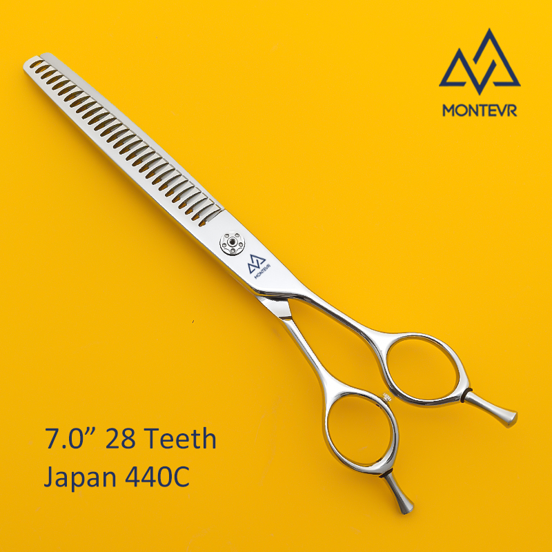 JQA-7028T | 7.0 Inch 28 Chunker Teeth | Japan 440C Pet Grooming Scissors Curved Handle
