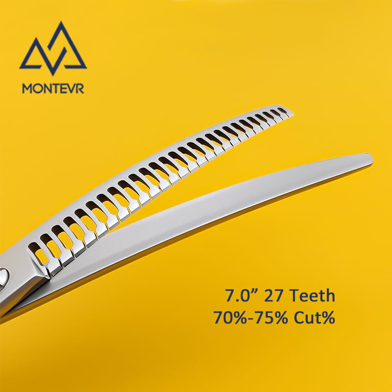 JAM-7027T | 7.0 Inch 27 Teeth | Japan 440C Pet Grooming Scissors Curved Chunky