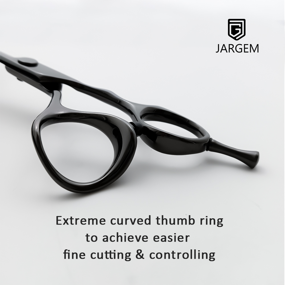J32-575AB / 5.75 Inch / Japan VG10 / Black Super Curved Thumb Ring Hair Scissors